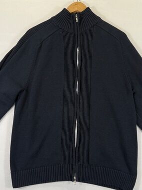Men's Double-Zip Ribbed High-Neck Sweater Jacket - Black